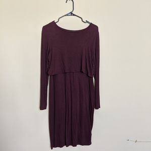 Long sleeve dark purple nursing / maternity dress